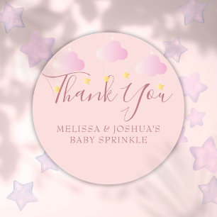 Pegatina Redonda Twinkle Twinkle Baby Shower Gracias Rosa