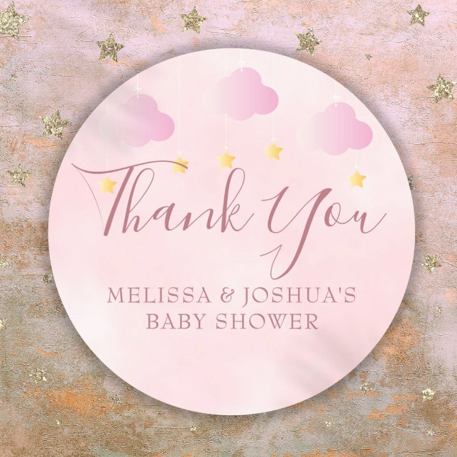 Pegatina Redonda Twinkle Twinkle Baby Shower Soft Pink Gracias (Twinkle Twinkle Baby Shower Soft Pink Thank You Classic Round Sticker)