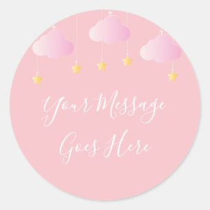 Pegatina Redonda Twinkle twinkle estrellita baby shower rosa