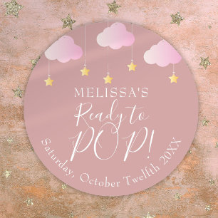 Pegatina Redonda Twinkle Twinkle Listo Para POP Baby Shower Rosa