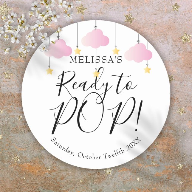 Pegatina Redonda Twinkle Twinkle listo para POP Chica rosa Baby Sho (Twinkle Twinkle Ready to POP Pink Girl Baby Shower Classic Round Sticker)