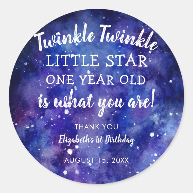 Pegatina Redonda Twinkle Twinkle Little Star 1er cumpleaños Gracias (Anverso)
