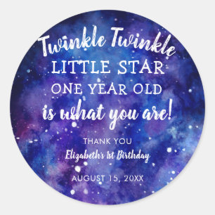 Pegatina Redonda Twinkle Twinkle Little Star 1er cumpleaños Gracias