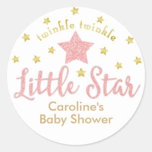 Pegatina Redonda Twinkle Twinkle Little Star Baby Shower Pink Gold