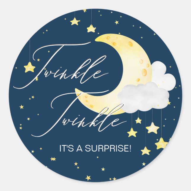 Pegatina Redonda Twinkle Twinkle Sexo-Neutral Baby Shower (Anverso)