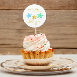 Pegatina Redonda Twinkle Twinkle Sobre Baby Shower De Estrella Pequ