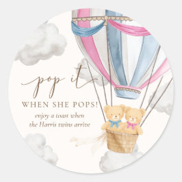 Pegatina Redonda Twins Bearly Wait Teddy Bear Pop It When She Pops