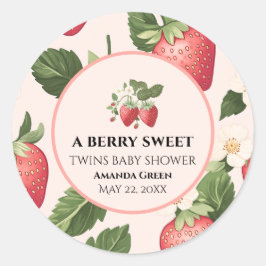 Pegatina Redonda TWINS Berry Sweet Strawberry Baby Shower
