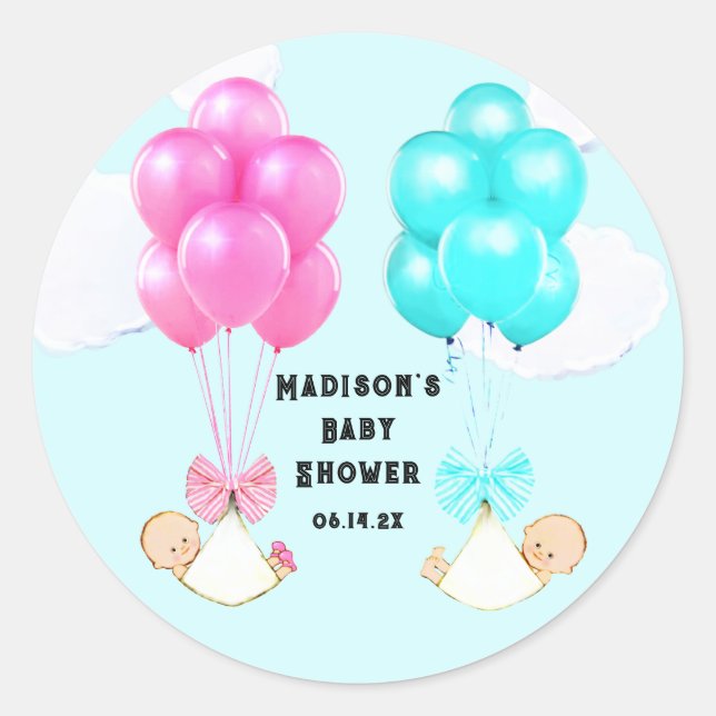 Pegatina Redonda Twins Boy y Chica Baby Shower (Anverso)