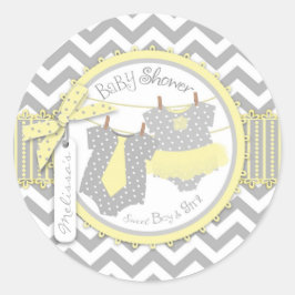 Pegatina Redonda Twins Tie Tutu Chevron Baby Shower