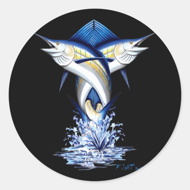 Pegatina Redonda Twisted Marlins Jumping (Anverso)