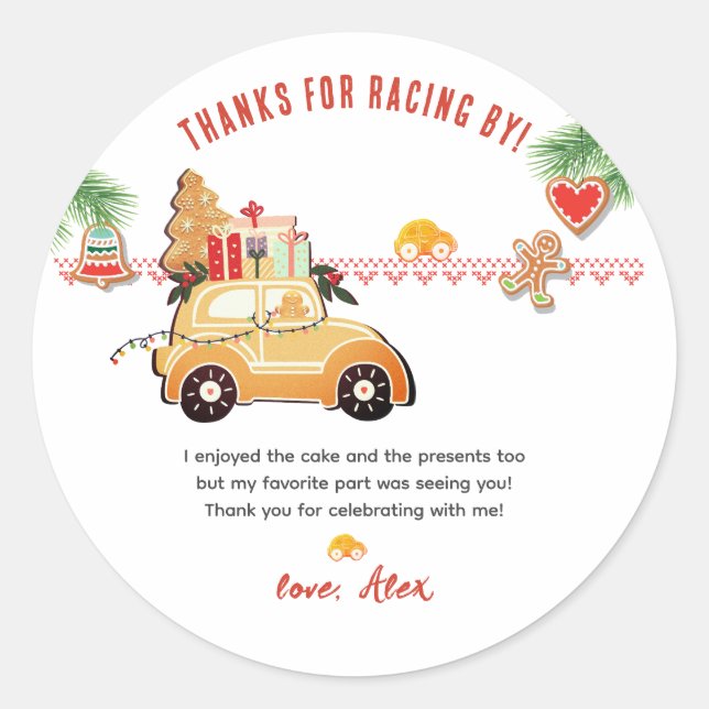 Pegatina Redonda Two Fast Christmas Gingerbread Car 2nd Birthday (Anverso)