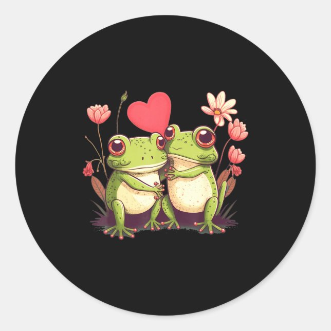 Pegatina Redonda Two Frogs Valentines Day Love On Couple Frog  (Anverso)
