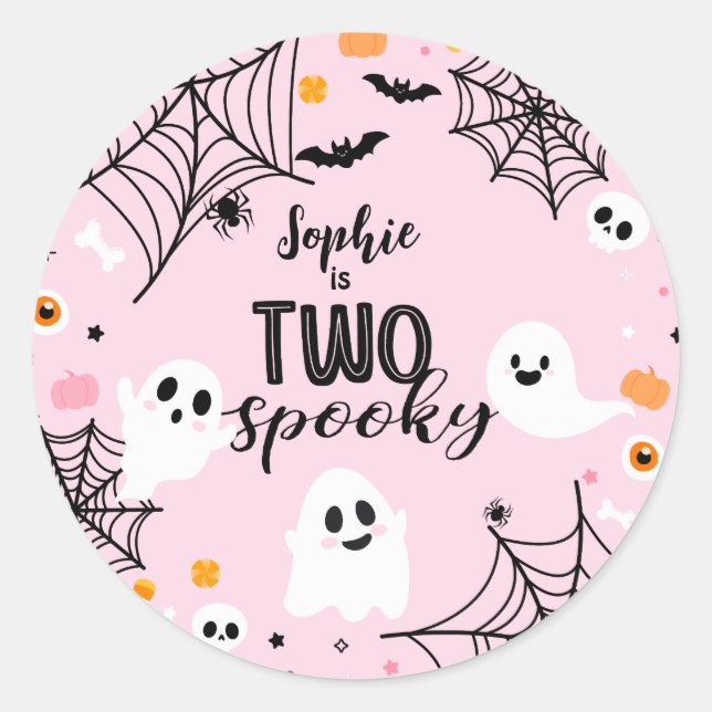 Pegatina Redonda Two Spooky Pink Halloween Ghost (Anverso)