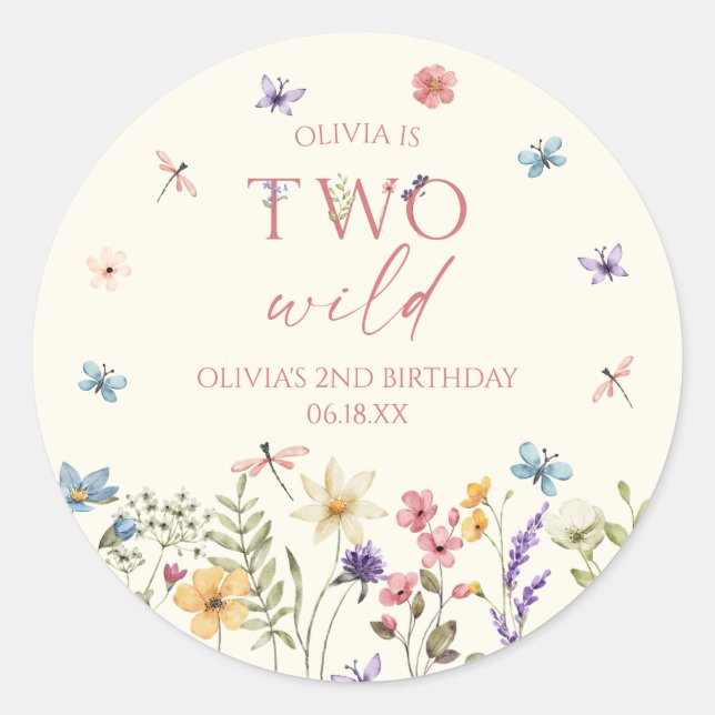 Pegatina Redonda Two Wild Wildflower Wild Flower 2nd Birthday Party (Anverso)