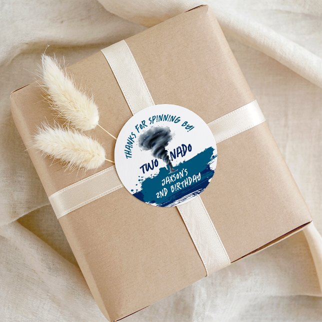 Pegatina Redonda Twonado Twister Tornado Blue Grunge Birthday (Twonado Twister Tornado Blue Grunge Birthday Classic Round Sticker)