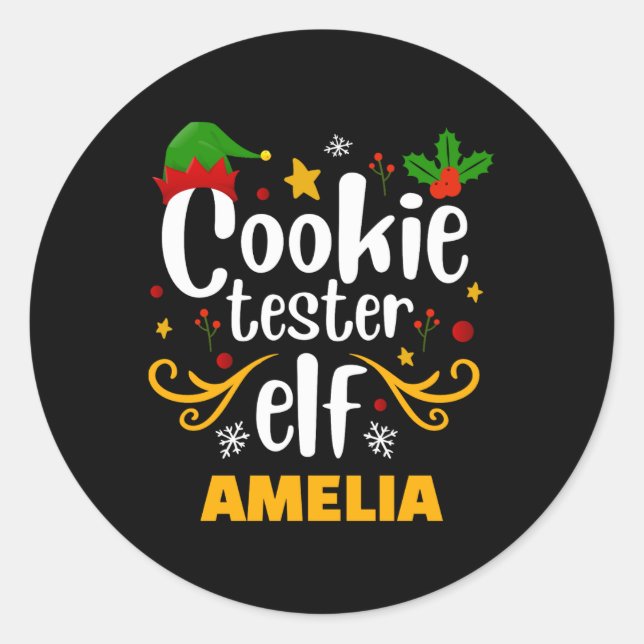 Pegatina Redonda Tygraphy Cookie Tester Elf Family Matching  (Anverso)
