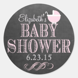 Pegatina Redonda Typografía Chalkboard Baby Shower de transporte ro