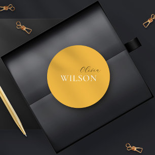 Pegatina Redonda Typografía de guión minimalista Mustard Yellow