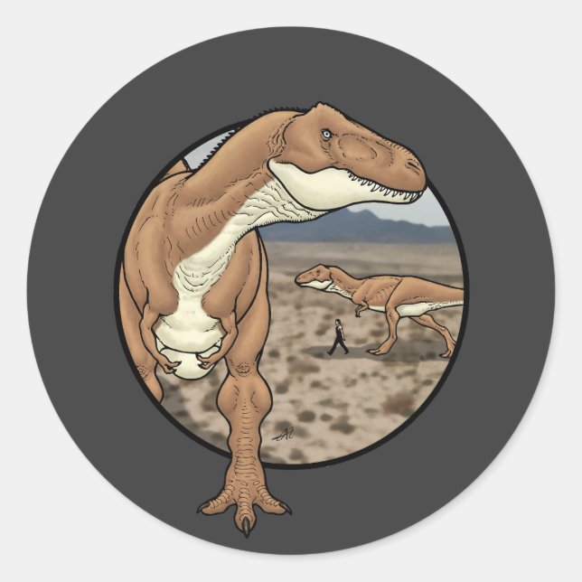 Pegatina Redonda Tyrannosauro rex. 2 (Anverso)