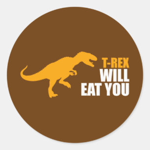 Pegatina Redonda Tyrannosaurus Rex Te Comerá