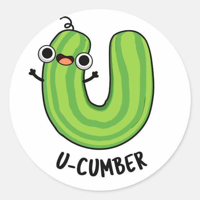 Pegatina Redonda U-cumber Funny Cucumber Pun (Anverso)