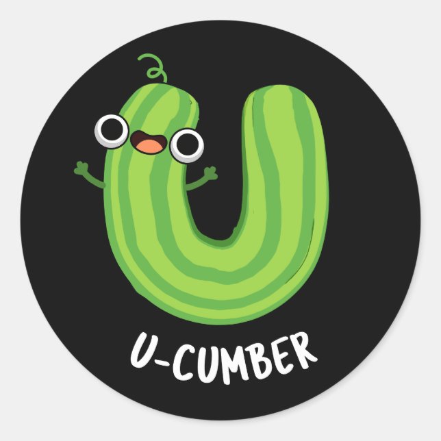 Pegatina Redonda U-cumber Funny Cucumber Pun Dark BG (Anverso)