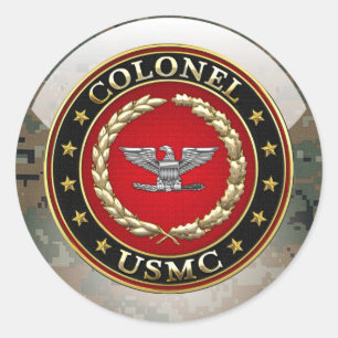 Pegatina Redonda U.S. Infantes de marina: Coronel (Col) del USMC