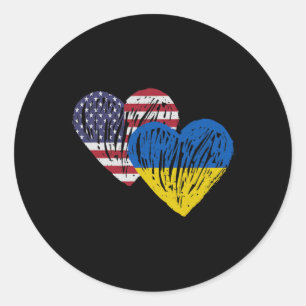 Pegatina Redonda Ucrania Bandera Americana Amor Corazón