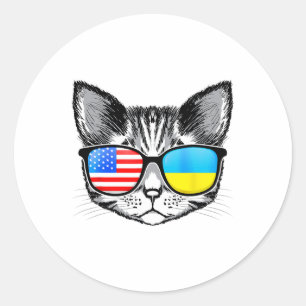 Pegatina Redonda Ucrania bandera de EE. UU. raíces gato ucraniano a