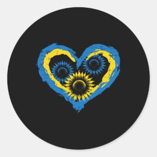 Pegatina Redonda Ucrania Corazón Girasoles Apoyo Ucraniano Chicas K