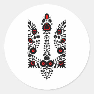 Pegatina Redonda Ucrania Flores Escudo De Armas Negro Rojo Ucranian
