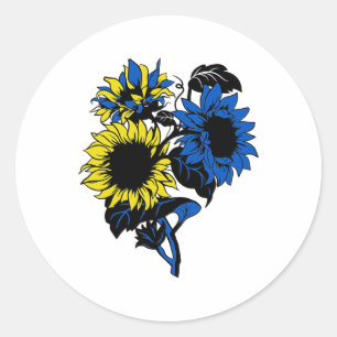 Pegatina Redonda Ucrania Girasol Azul Amarillo Bandera Ucraniana Su