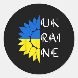 Pegatina Redonda Ucrania Girasol Bandera Ucraniana Apoyo A Ucrania
