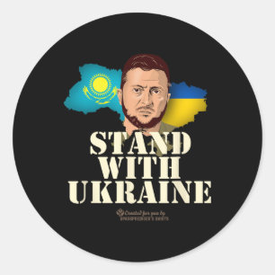 Pegatina Redonda Ucrania Kazajistán Volodymyr Zelensky Apoya a U