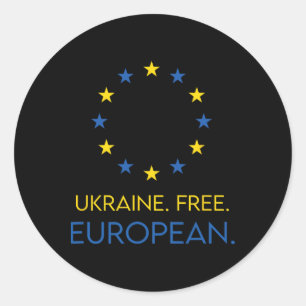 Pegatina Redonda Ucrania. Libre. Europea. - Apoya el futuro en Euro