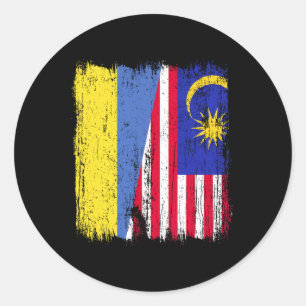 Pegatina Redonda Ucrania Malasia Media Bandera Ucraniana Herencia M