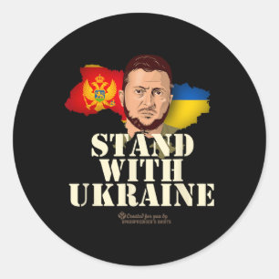 Pegatina Redonda Ucrania Montenegro Volodymyr Zelensky Apoya a U