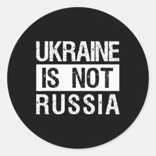 Pegatina Redonda Ucrania No Es Rusia - Apoya a Ucrania y Detén la G