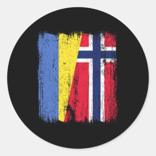 Pegatina Redonda Ucrania Noruega Media Bandera Ascendencia Ucranian