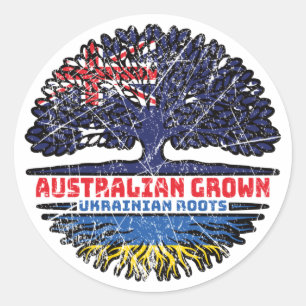 Pegatina Redonda Ucrania raíces de árboles australianos ucranianos