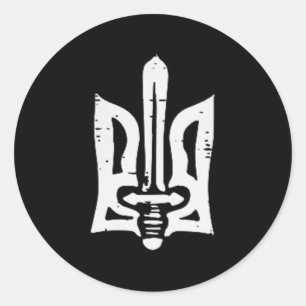 Pegatina Redonda Ucrania Trident lanza bolsillos con mujeres ucrani