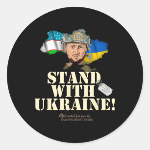 Pegatina Redonda Ucrania Uzbekistán Volodymyr Zelenskyy Apoya a