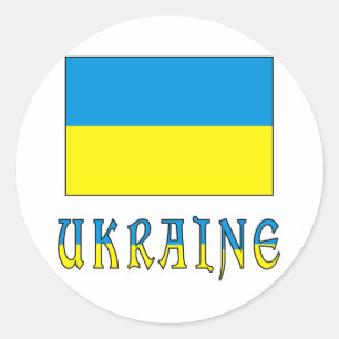 Pegatina Redonda Ucrania y Bandera de Ucrania