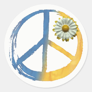 Pegatina Redonda Ucraniano - Rótulo de símbolo de PAZ Daisy Guerra