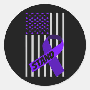 Pegatina Redonda Ue Flag Purple Ribbon Productos Opioides Sobredosi