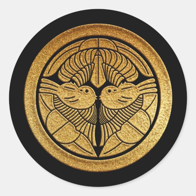 Pegatina Redonda Uesugi Kamon Uesugi Sasa en oro (Anverso)