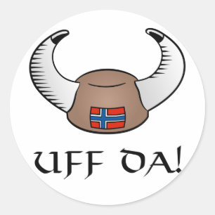 Pegatina Redonda ¡Uff Da! Gorra de Viking