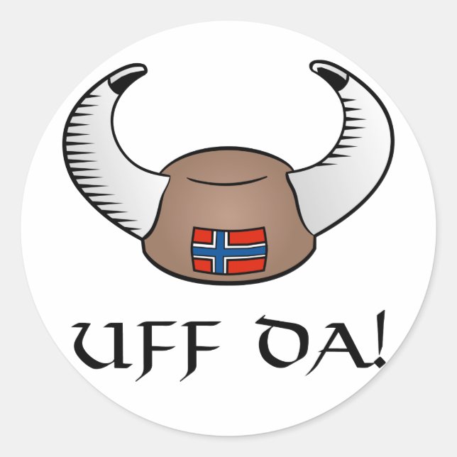 Pegatina Redonda ¡Uff Da! Gorra de Viking (Anverso)