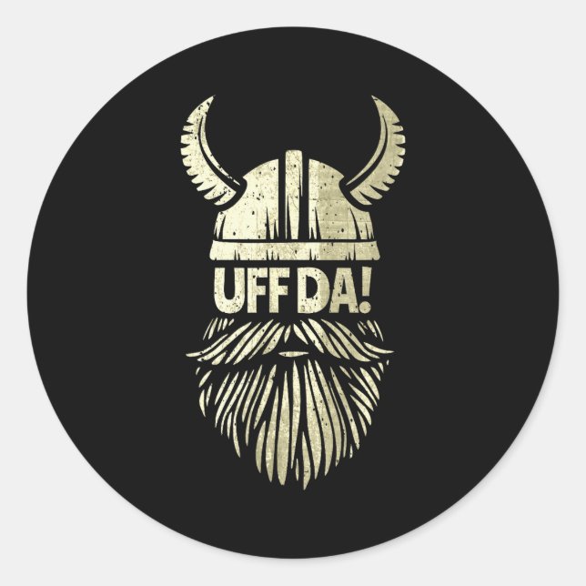 Pegatina Redonda Uff Da Norwegian Quote Scandinavian Viking Helmet  (Anverso)